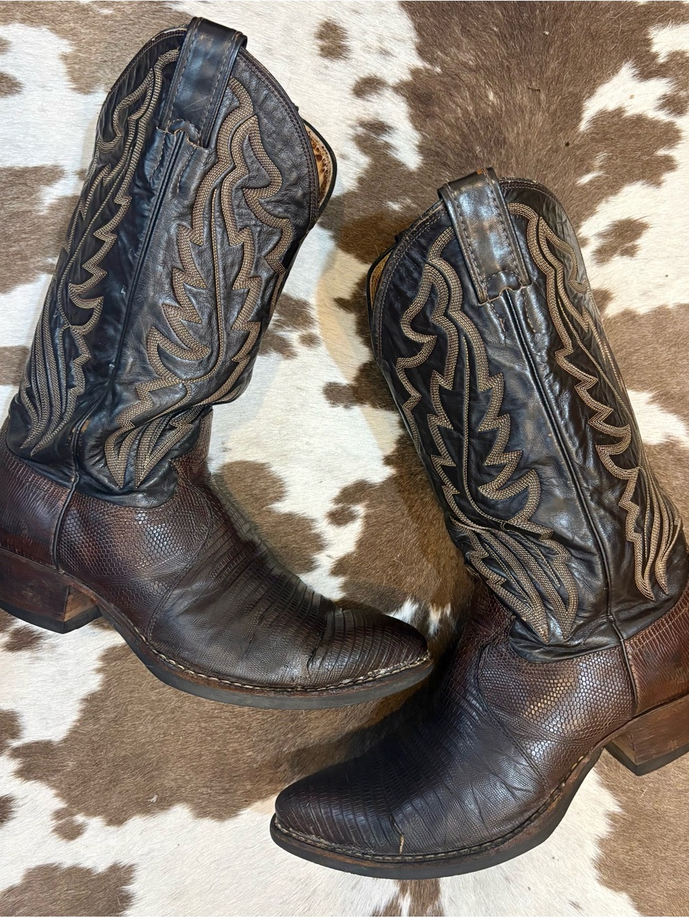 Justin Boots Exotic Lizard Dark Brown Leather Western Boots 9 D